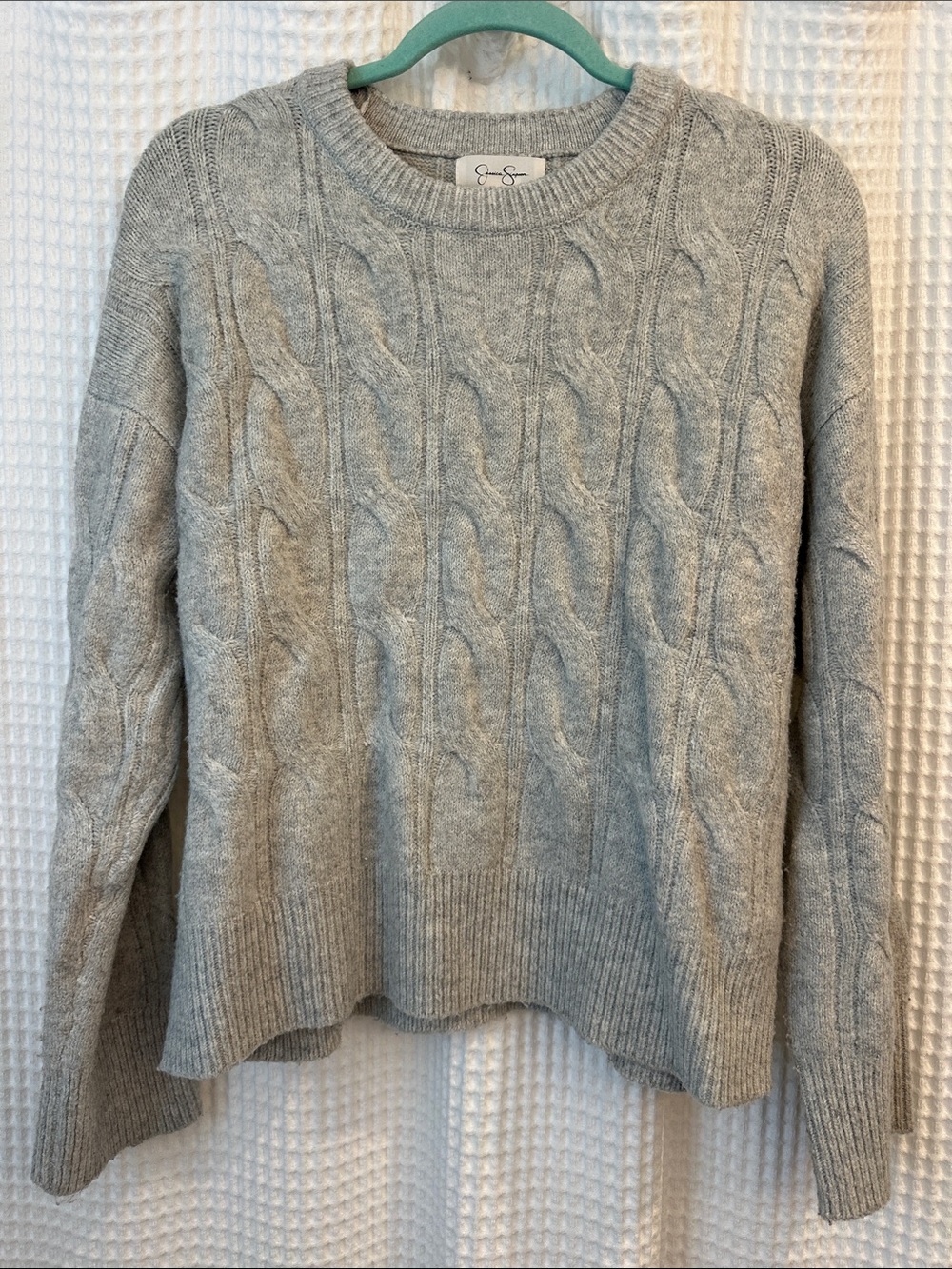 Jessica Simpson Heather Gray Cable Crew Sweater